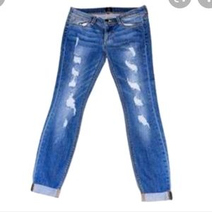 Distressed cuff jeans